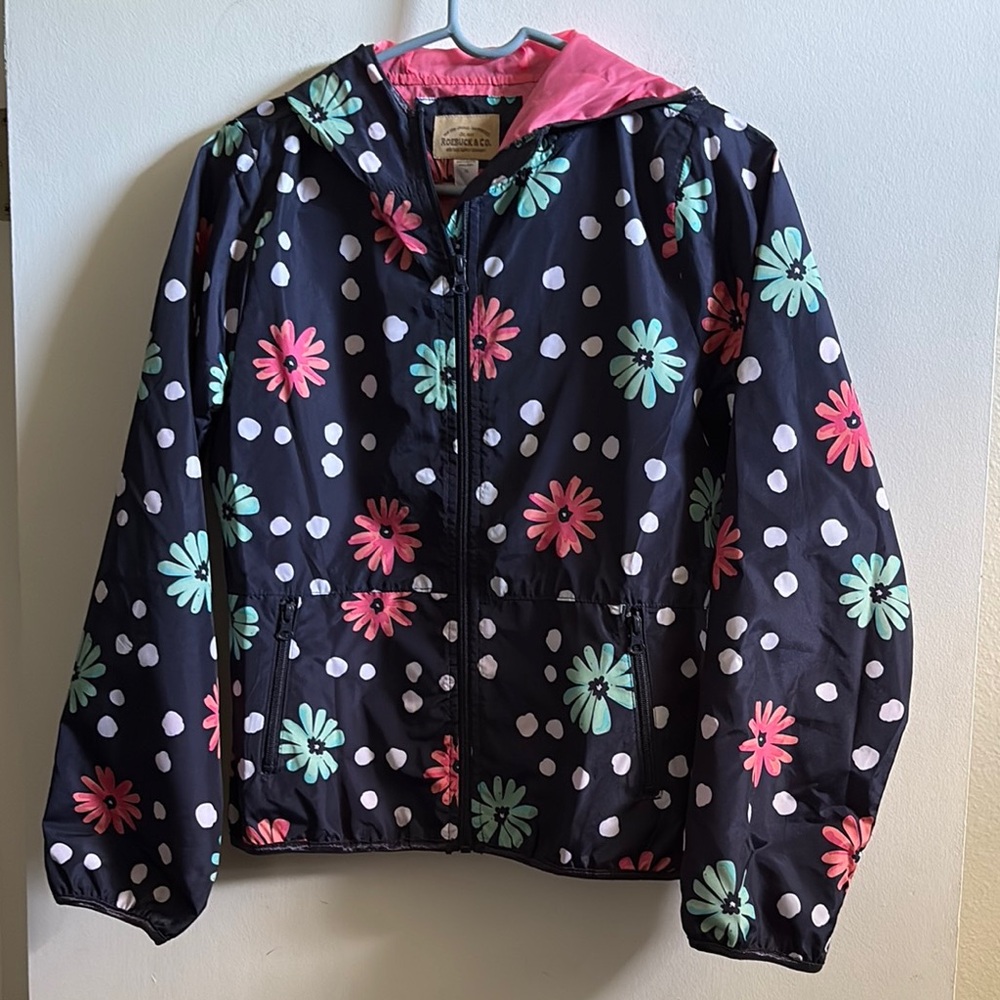 Black and Pink Raincoat with Hooded Design